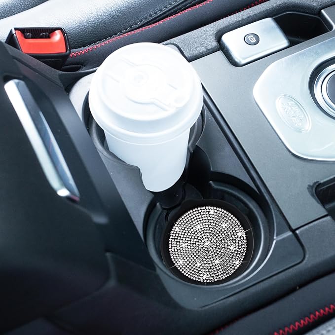 Car Cup Coaster Universal Non-Slip Cup Holders Bling Crystal Rhinestone Car Interior Accessories 4 Pack Black Whole Rhinestone