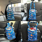 Waterproof Car Trash Bag Reusable Portable Garbage Can with Drawstring Top Adjustable Hanging Strap Leakproof & Washable for Cars SUVs & Trucks (Dog Family)
