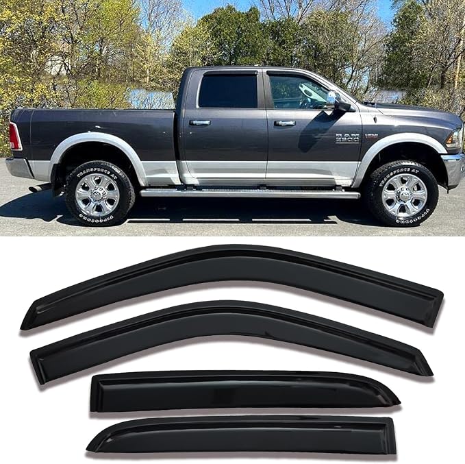 Side Window Visors rain Guards Vent Deflectors Compatible with Dodge Ram 1500 Crew Cab 2009-2018, Ram 2500/3500 Crew/Mega 2010-2025, 2019-2024 Ram 1500 Classic Crew, Window Rain Guard 94109