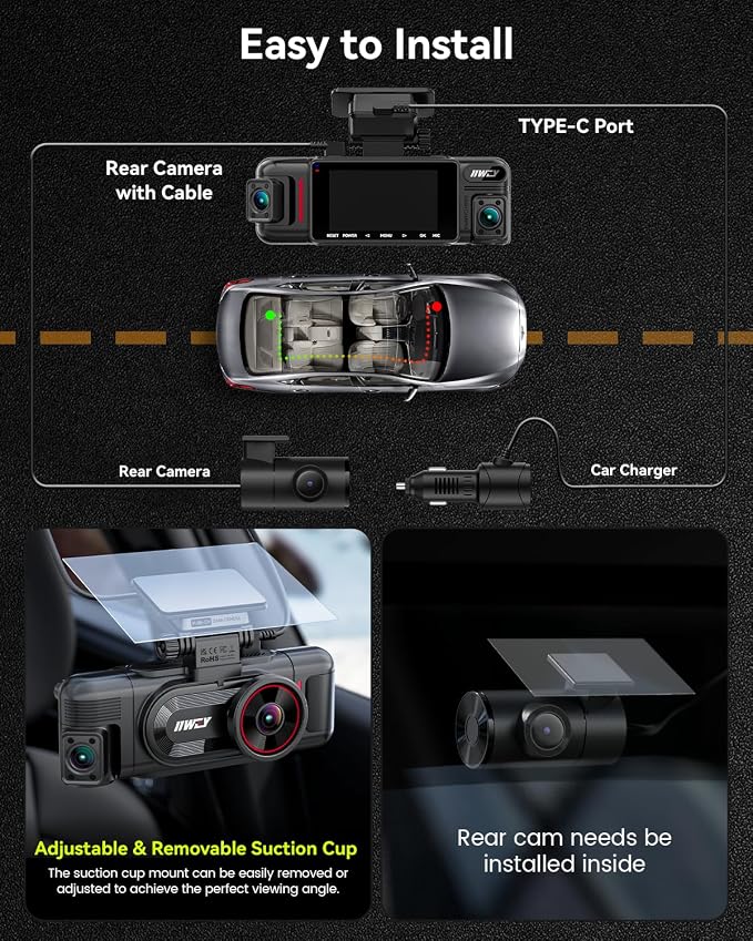 N6 PRO STARVIS 2 4K 4-Channel Dash Cam, 360° All-Around View (4K+1080Px3), Front Rear and Dual Inside Car Camera, 5GHz WiFi, GPS, 8-IR Lamps Night Vision, Free 128GB Card, 24/7 Parking Mode