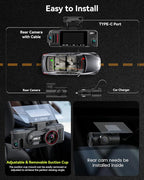 N6 PRO STARVIS 2 4K 4-Channel Dash Cam, 360° All-Around View (4K+1080Px3), Front Rear and Dual Inside Car Camera, 5GHz WiFi, GPS, 8-IR Lamps Night Vision, Free 128GB Card, 24/7 Parking Mode