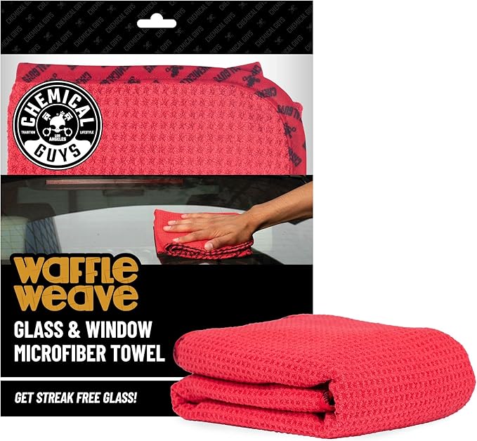 Waffle Weave Glass & Window Microfiber Towel - Red 24 x16 Inch Scratch-Free Detailing Cloth for Cars, Trucks, SUVs & Home, Streak-Free Cleaning for Glass, Mirrors & Windows