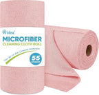 AIDEA Microfiber Cleaning Cloth Roll, 55 Sheets, Pink Towel, Microfiber Towels for Cars, Reusable Paper Towels, Shop Rags Washable, Cleaning Rags for Automotive, House, Kitchen, Cleaning Supplies11×9"