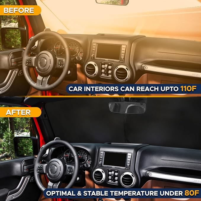 Jeep Windshield Sunshade | Sun Visor for UV Rays & Heat Protection | Suitable for Wrangler, Gladiator | Jeep Accessories for Wrangler | X-Small - 60x21 Inches
