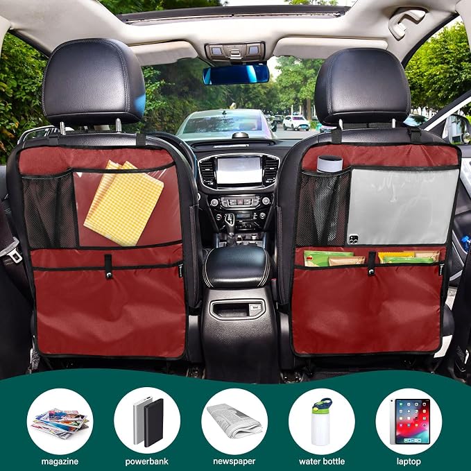 Maroon Car Front Seat Back Kick Mats, Seat Protection for Backseat