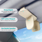 Sunglass Holder for Car Visor Clip, Magnetic Leather Eyeglass Hanger Clip for Car, Square Car Visor Accessories (White)