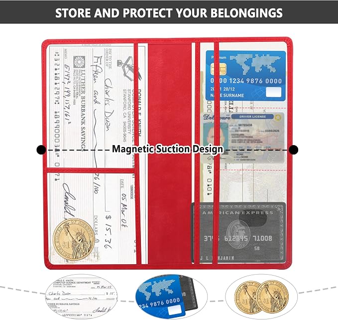 Car Registration and Insurance Holder,PU Leather Car Glove Box Organizer Car Document Holder for ID,Driver's License,Universal Car Organizer Car Accessories for Women/Men (Red)