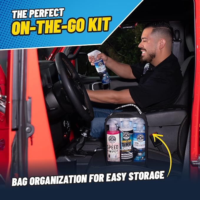 Car Detailing Kit, Interior and Exterior Cleaning, 9-Piece | Includes Tire Shine, Quick Detailer, Total Interior & Glass Cleaner, Microfiber Towels, Applicator & Storage Bag