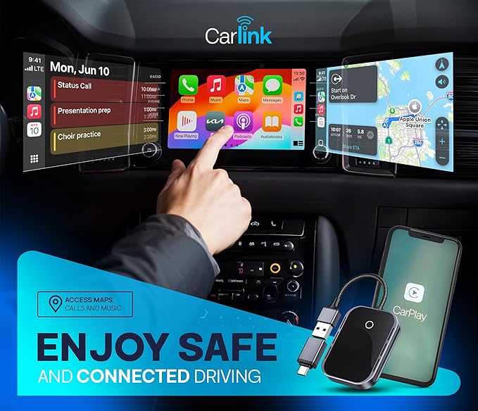 Wireless CarPlay & Android Auto Adapter for iPhone & Android - USB-C, No Latency, Seamless Multi-User Connection (iOS 10+, Bluetooth Car Stereo Support)