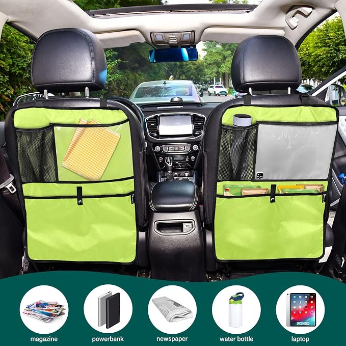 Neon Yellow Car Seat Organizer for Kids Backseat Kick Mat with Adjustable Strap Back Seat Protector for Car Vehicle SUV 1 Pcs