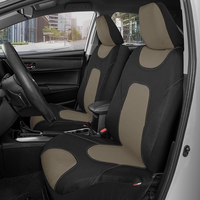 AquaShield Waterproof Front Seat Covers, Beige Seat Covers for Cars – Neoprene Front Car Seats Cover, SUV Seat Covers Protector - Car Interior Cover for Auto, Trucks, & Dog Owners
