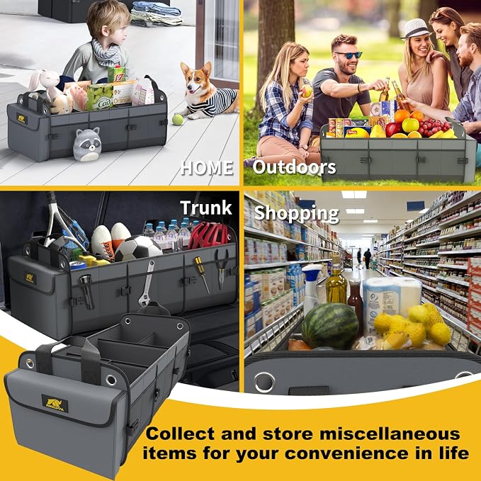 Car Trunk Organizer with Cooler, 100L, Premium Material, Gray | Collapsible Heavy Duty Large Car Organizer, Sturdy Trunk Storage for SUV with Adjustable Straps and Non Slip Bottom