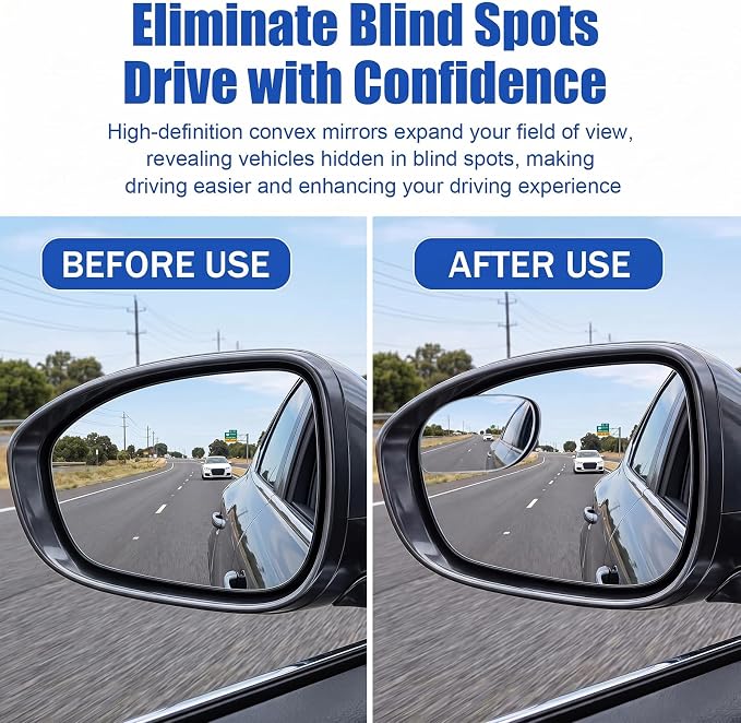 Blind Spot Mirrors 2 Pack, HD Glass Frameless Convex Side Mirror, Wide Angle Adjustable Stick On Blindspot Mirror for Car SUV Trucks, Universal Rear View Mirror Accessories, Oval