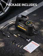 AIRUN H Tire Inflator Portable Air Compressor,9.8Ft Cord-12VDC-Powered Auto Shut-Off,Fast Inflation Electric Air Pump for Car Tires-Car Accessories with Digital Pressure Gauge,LED Light,Yellow