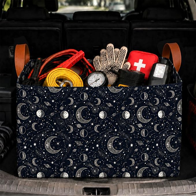 Celestial Car Trunk Organizer,20L Collapsible Auto Storage Basket with Handles, Waterproof Reusable Shopping Grocery Bag for SUV, Truck, Planet Galaxy Cars Boot Organizer Gifts for Women Men Drivers