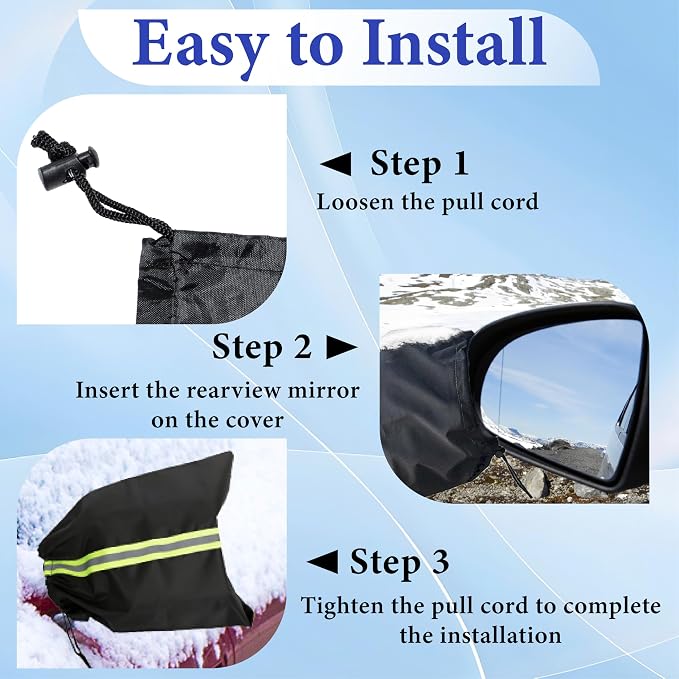2Pcs Side Mirror Covers for Cars with Reflective Strip, Rear View Mirror Cover Protect from Snow, Winter Car Mirror Cover, Universal Fit for Cars, SUVs, Rearview Accessories with Drawstrings