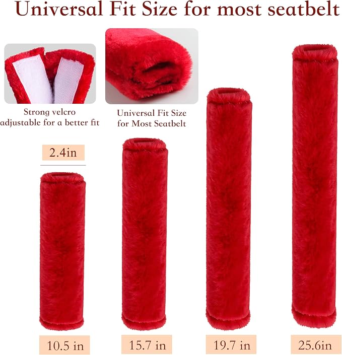 Soft Faux Fur Universal Fit Seatbelt Cover Car Truck SUV Airplane Seat Belt Shoulder Pad for Carmera Backpack Straps Neck Cushion Protector Extra Long 19.7in Red
