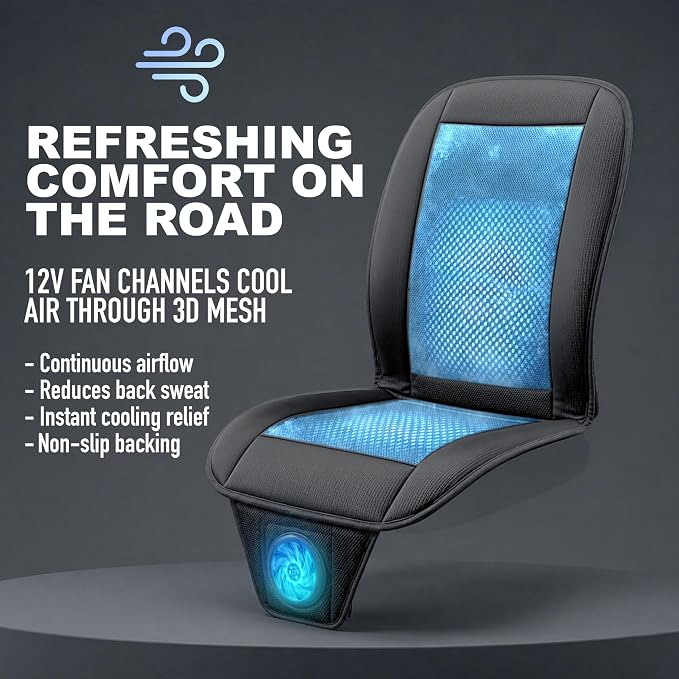 Cooling Car Seat Cushion 12V Black Automotive Adjustable Temperature Comfortable Car Seat Cooling Pad, Cooling Car Seat Cover for Car SUV Truck Universal Fit