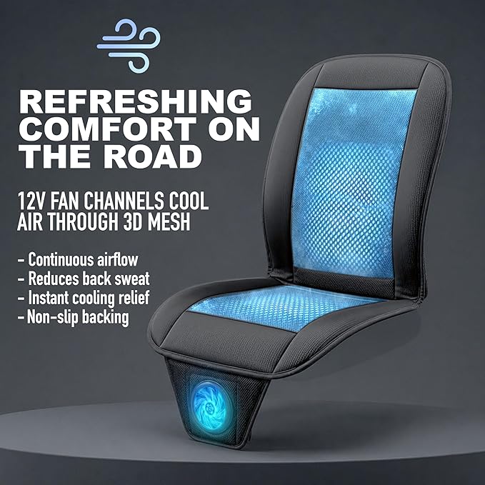 Black Cooling Car Seat Cushion 2-Pack 12V Automotive Adjustable Temperature Comfortable with Improved Air Circulation, Universal Fit for All Vehicles