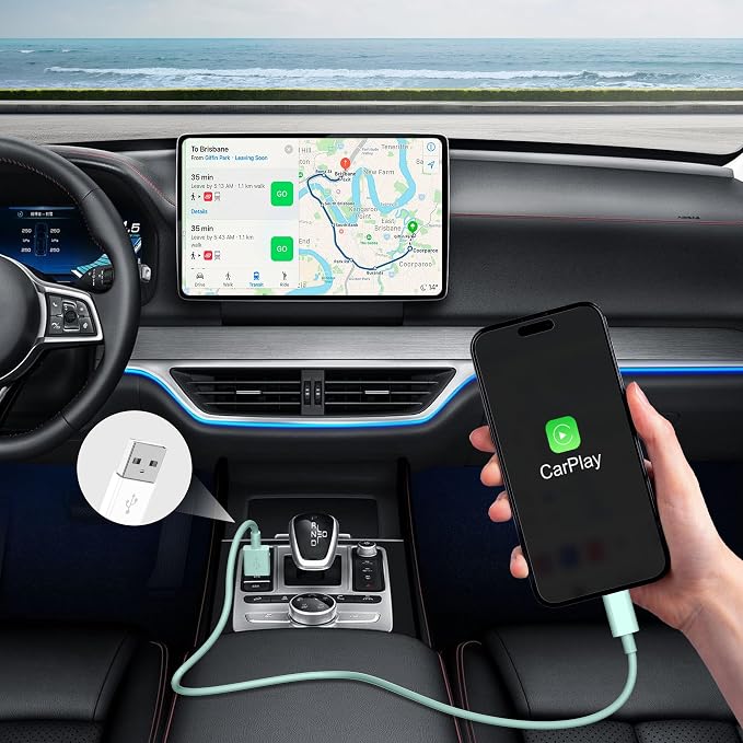 Car iPhone Carplay Cable, Car Charger Cord, USB A to Lightning Cable Fast Charging & Data Transfer for iPhone 14/13/12/11 Pro Max XR XS X 8 7 6 Plus SE Tangle-Free,3ft Green