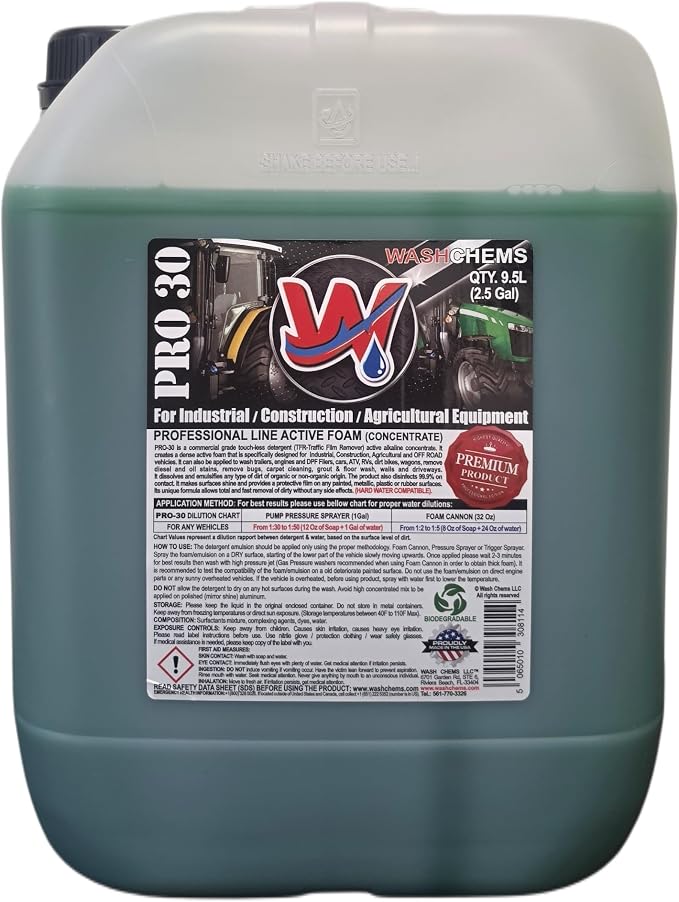 Pro 30 Touchless One Step Car Wash Detergent Soap - Highly Concentrated, makes up to 30 gal of Cleaner, No Brushing, Commercial Grade - Great for Trucks, RVs & Tractors.