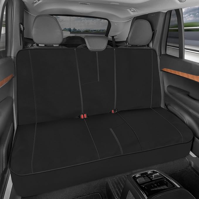 SpillGuard Neoprene Rear Seat Protector - Waterproof Bench Cover for Cars With Gray Stitching, Padding for Kids & Dogs