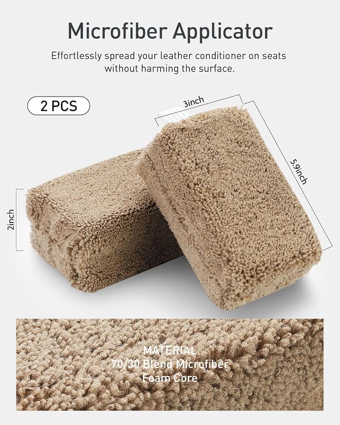 9PCS Car Interior Detailing Set, Microfiber Cloth & Applicator, Double-Head Detailing Brushes, Natural Bristles, Scratch-Free, Ultra-Soft for Seats Leather Care or Cleaning