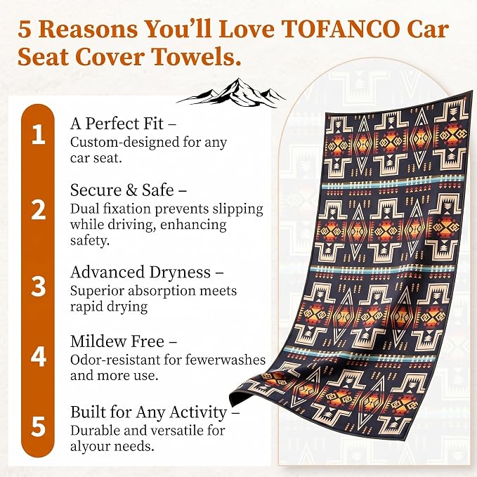 Car Seat Cover Towel for Front Seats Non-Slip with Headrest Pocket & Strap | Universal Fit for Cars Truck SUV|Car Seat Hoodie & Phocho Perfect After Gym Workout, Beach,Yoga and Running|Anti-dog Scratch