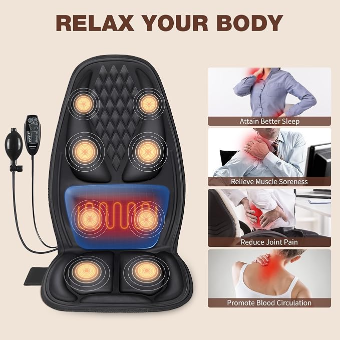 Back Massager with Heat with 8 Motors, Massage Chair Pad, Seat Massager with Back Traction for Full Body Massage, Massage Cushion for Home/Office/Father's Day