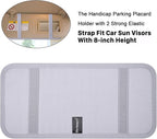 Handicap Placard Holder for Auto, Disabled Parking Permit Sign Protector for Car Sun Visor with Note Paper Slot, Pen Holder and Elastic Strap - Gray