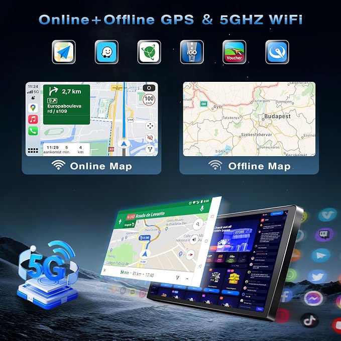 [4G+64G] Android Car Radio for Kia Sportage 2010-2016 with Wireless Carplay Android Auto, 9 Inch HD Touchscreen Car Stereo with WiFi GPS Bluetooth5.0 FM/RDS 32EQ SWC Backup Camera MIC