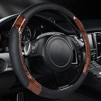 Wood Grain Microfiber Leather Sporty 14.5-15 inch Steering Wheel Cover Universal Fits for 95% Truck,SUV,Cars, Anti-Slip Safety Comfortable Design (Black Wood Grain)