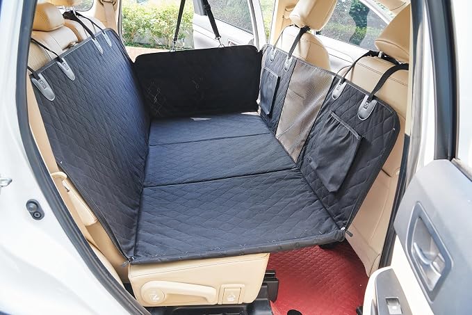 Dog Truck Seat Cover for Back Seat, Hard Bottom Pet Hammock for Car, Bed Extender for 2-4 Large Dogs, Waterproof Seat Protector, Universal XL Size Fits for Crew Cab Truck, SUV, Black