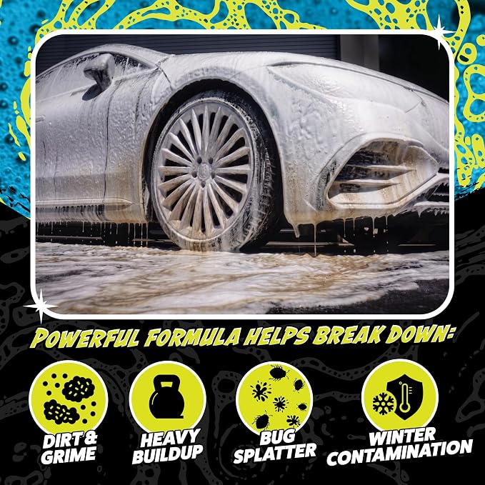 Hands Off Pre-Wash Foam Cannon Soap, High Suds, 16 oz | Touchless snow foam pre-soak that clings and helps loosen grime and buildup before contact washing; works with foam blasters