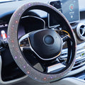 Car Sparkly Steering Wheel Cover Bedazzled for Women Girls, Large Size 15 1/2''-16'' inch Colorful Bling Anti-Slip Wheel Protector, Black