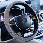 Car Sparkly Steering Wheel Cover Bedazzled for Women Girls, Large Size 15 1/2''-16'' inch Colorful Bling Anti-Slip Wheel Protector, Black