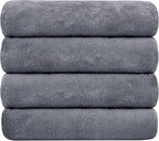 Bath Towels 4 Pack, Oversized Microfiber Bath Towels for Adult Men Women, 30" x 60", Large, Soft and Super Absorption Multipurpose for Bath, Beach, Pool, Sport - Grey Floral Pattern