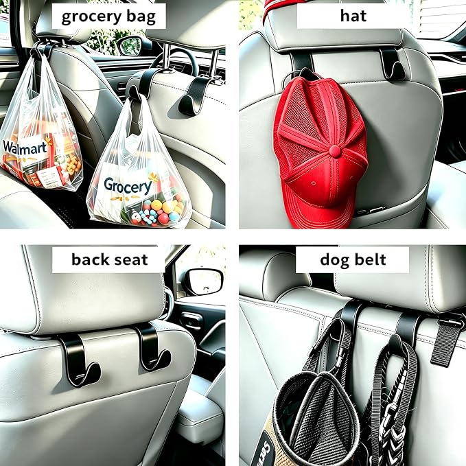 Car Seat Hooks 4 Pack, Headrest Hooks for Purses Groceries Bags with Metal Lock, Car Purse Holder Seat Back Storage Hooks