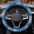 Elastic Steering Wheel Cover Non-Slip Protection for Women Men | Comfort Anti-slip Safety Stretch-on 14-15 inch, Blue Boho Flower Easy Fix Machine Washable Steering Wheel Protection