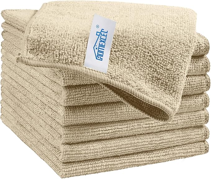 Brown Microfiber Cleaning Cloth, 8 Pack Cleaning Towels for Kitchen, Lint Free, Scratch-Free, Highly Absorbent, and Reusable Cleaning Rags for House, Window and Glass, Cars, 11.5 X11.5 inch