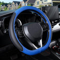D Shaped Steering Wheel Cover for 14.5-15 inch Flat Bottom Wheels, Breathable Perforated Microfiber Leather, Anti-Slip Grip, Universal Fit for Cars & SUVs, Black and Blue