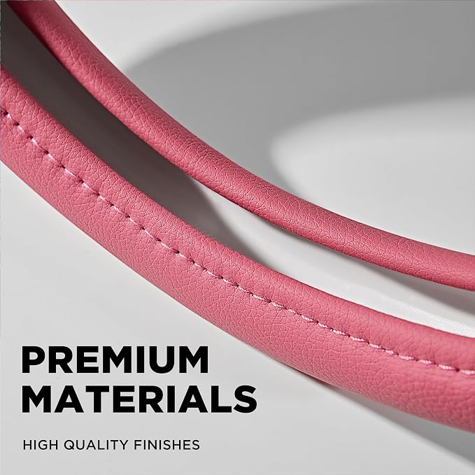 Steering Wheel Cover, Sparkly Crystal Bling Glitter with Hot Pink Leather, Universal Fit 14.5"-15.5" Car Steering Wheels for Girls & Women, Breathable Anti-Slip Steering Wheels Cover