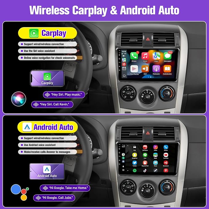 Car Radio for (Fit for J.B.L Version) Toyota Corolla 2009 2010 2011 2012 2013, 9inch Touch Screen for Corolla Head Unit with Wireless Carplay Android Auto Bluetooth GPS Backup Camera