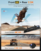 G900 PRO-N Mirror Dash Cam with 8MP STARVIS 2 IMX678, 12" 4K Front and 2.5K Rear View Mirror Camera, 5.8GHz WiFi, Voice Control, Smart Night Vision, Loop Recording (SD Card Not Included)