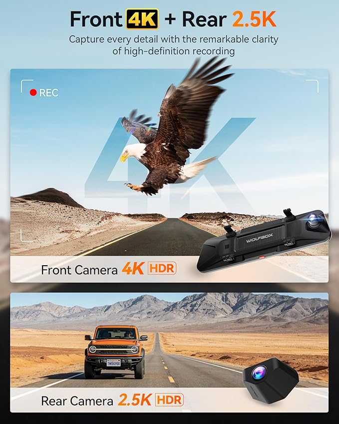 G900 PRO-N Mirror Dash Cam with 8MP STARVIS 2 IMX678, 12" 4K Front and 2.5K Rear View Mirror Camera, 5.8GHz WiFi, Voice Control, Smart Night Vision, Loop Recording (SD Card Not Included)