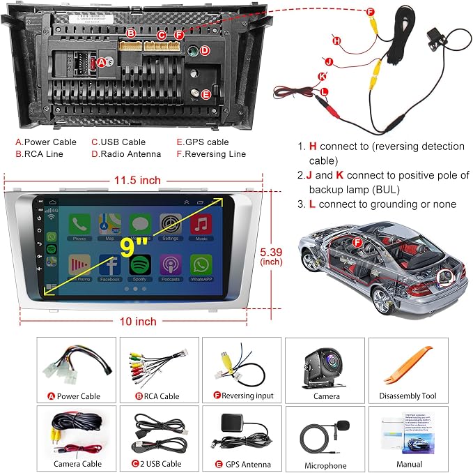 Touch Screen Car Radio Stereo for Toyota Camry 2006-2011 | Wireless Carplay&Android Auto&Mirrolink, FM Radio, GPS Navigation,DSP Setting,Back-up Camera,Blutooth,Split Screen,SWC