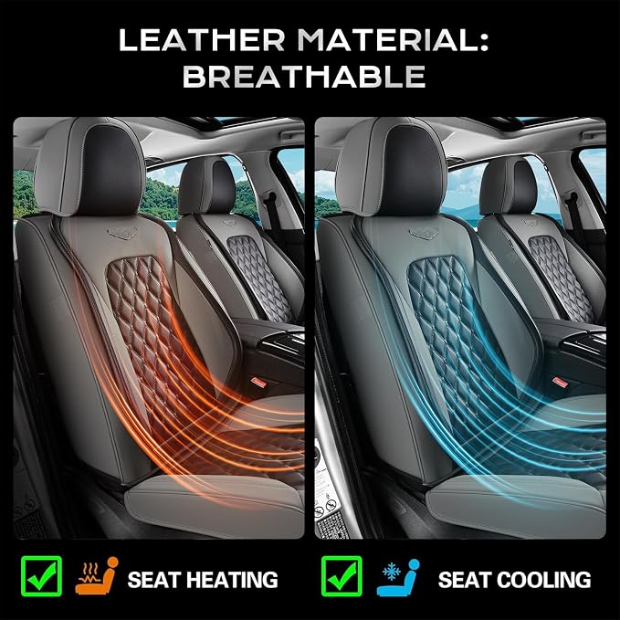 Coverado Universal Car Seat Covers Full Set, Minimalist Scratch-Resistant Waterproof Faux Leather Front & Rear Seat Protectors, Business Daily Driving – GrayBlack