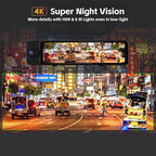 3 Channel Rear View Mirror Camera, 4K+1080P+1080P Front Inside and Rear Car Camera, 12" Touch Screen Backup Camera with 5GHz WiFi GPS, 24H Parking Mode, HDR Night Vision, G Sensor, Free 64G Card