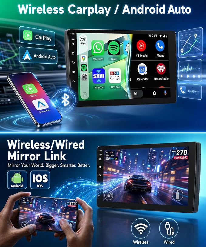 8 Core 6G+128G Android 15 Car Stereo for Toyota Camry 2000-2006, AI Noise Reduction, Wireless Carplay Android Auto 9 Inch IPS GPS 5G-WiFi DSP FM RDS, Bluetooth 5.0 SWC HD Backup Camera