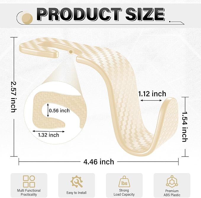 Universal 2 Pack Car Seat Headrest Purse Hook, Carbon Fiber Back Seat Hook Storage Organizer Hanger for Purse Handbag Coat, Car Interior Accessories(Beige)
